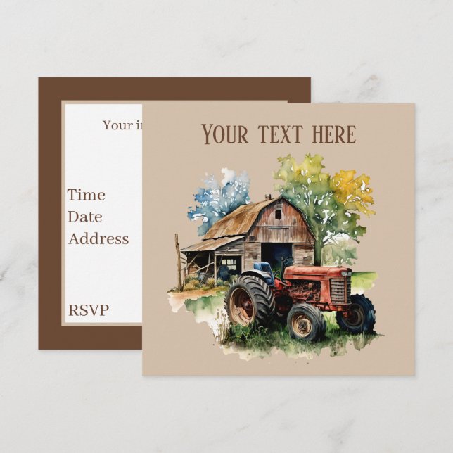 Invitación Fiesta de granero y tractor (Anverso / Reverso)