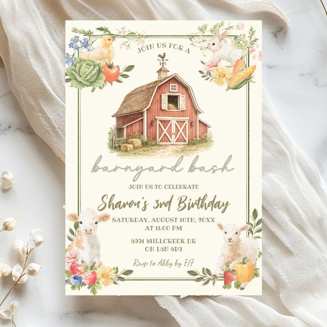 Invitación Fiesta de Granja de Rosa Verde Salvia (Subido por el creador)