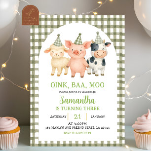 Invitación Fiesta de granja en verde salvia Cumpleaños de cua