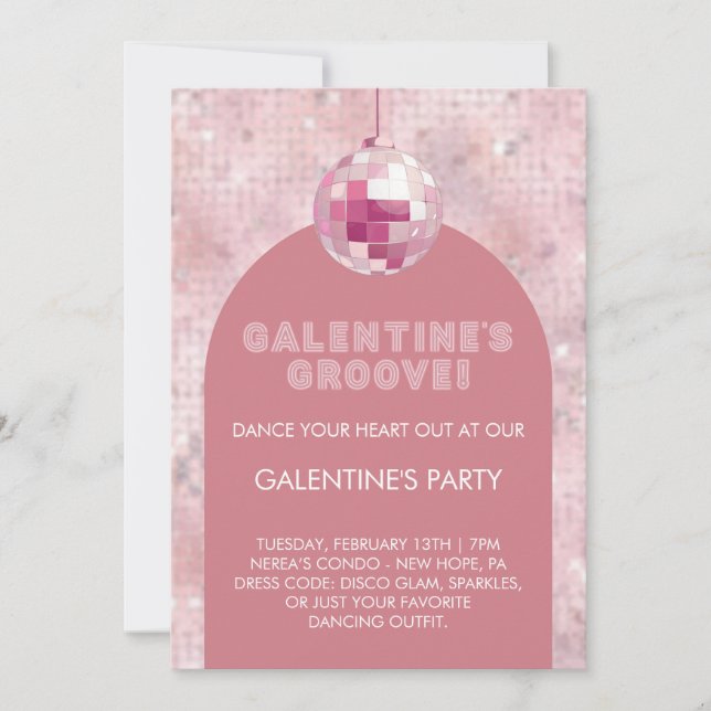 Invitación Fiesta de Groove de Galentine (Anverso)