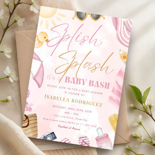 Invitación Fiesta de grupo Baby Shower Rosado Splash Bash