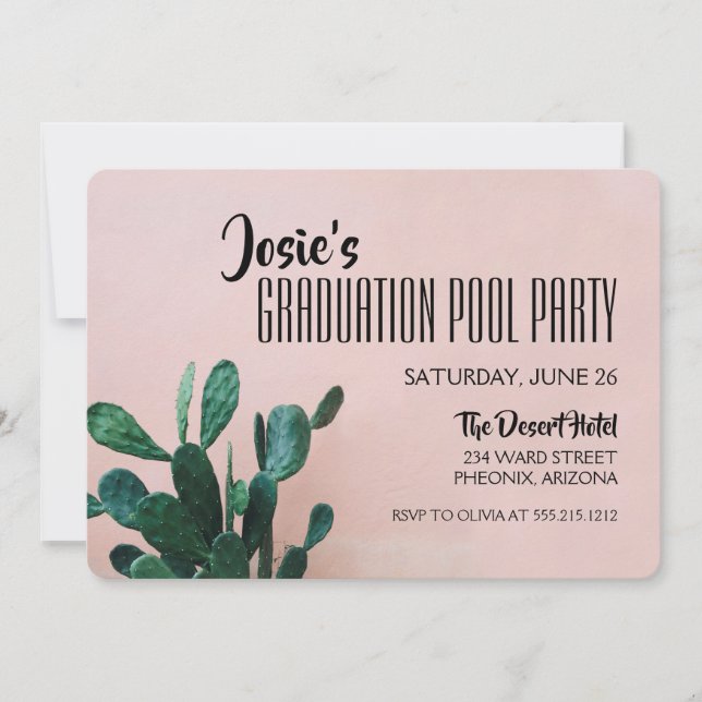 Invitación Fiesta de grupo de graduación de cactus rosados (Anverso)
