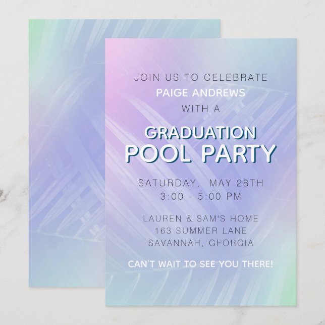 Invitación Fiesta de grupo de graduación de hojas tropicales  (Anverso / Reverso)