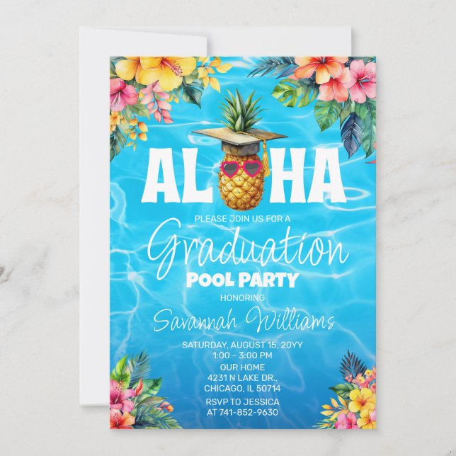 Invitación Fiesta de grupo de graduación hawaiano Cumpleaños (Anverso)