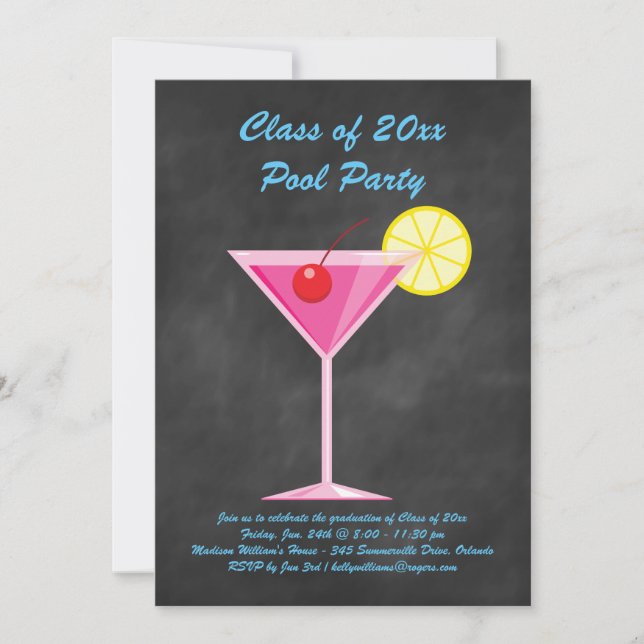 Invitación Fiesta de grupo de graduación invita a pizarra y r (Anverso)