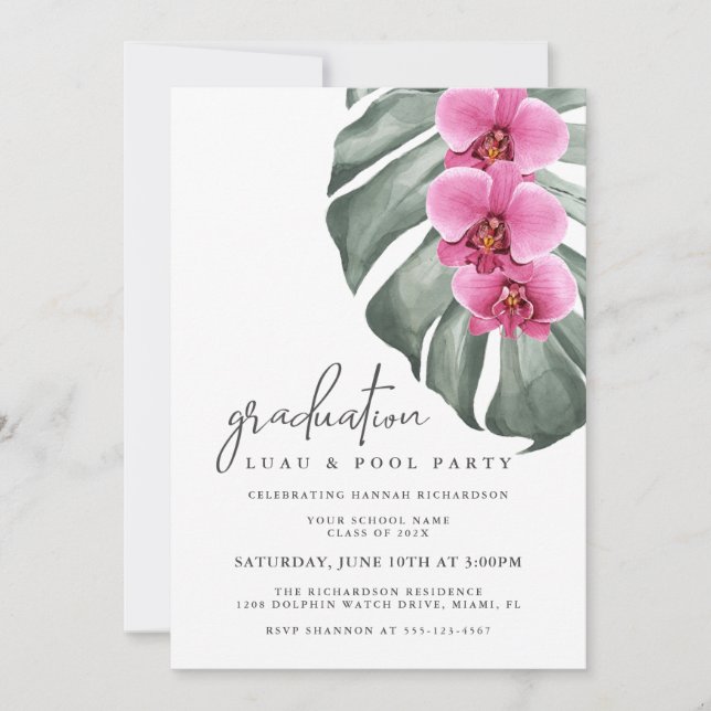 Invitación Fiesta de grupo de graduación tropical de orquídea (Anverso)