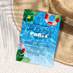 Invitación Fiesta de grupo de Guay | Cumpleaños del baño<br><div class="desc">¿A quién no le gusta un fiesta de piscina? Esta invitación rezuma el verano con su agua azul acuática cristalina, sus suaves olas te invitan a bañarte o bañarte para refrescarte. El diseño está decorado con hojas de follaje verdes tropicales, una flor amarilla tropical brillante y anillos inflables tradicionales. Su...</div>