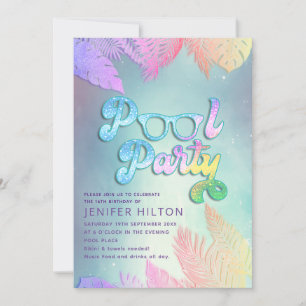 Invitación fiesta de grupos de guiones de hojas tropicales ho