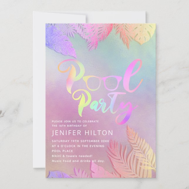 Invitación fiesta de grupos de guiones de hojas tropicales ho (Anverso)