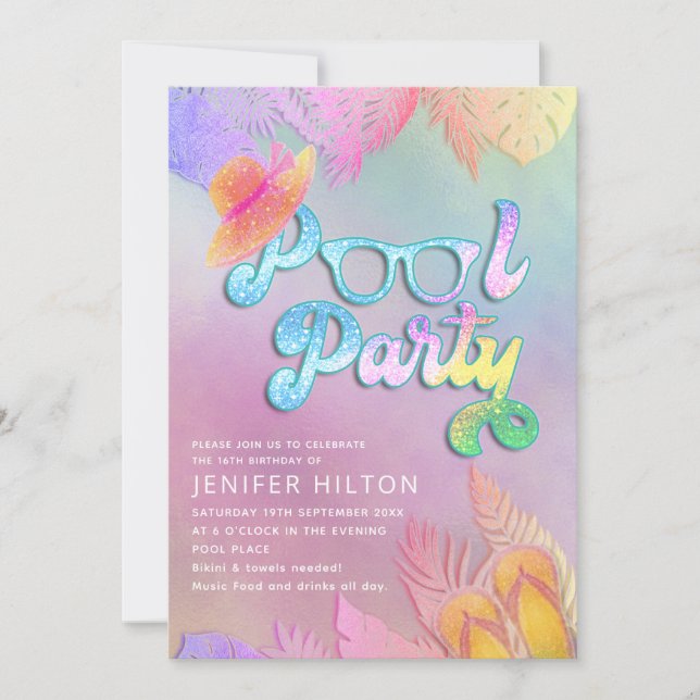 Invitación fiesta de grupos de guiones de hojas tropicales ho (Anverso)