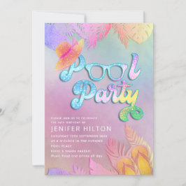 Invitación fiesta de grupos de guiones de hojas tropicales ho