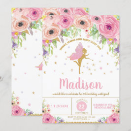 Invitación Fiesta de hadas floral del cumpleaños del rosa de
