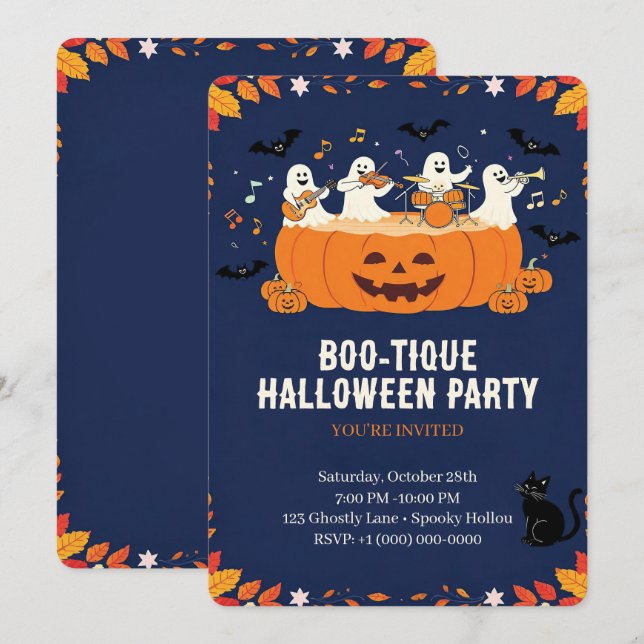 Invitación Fiesta de Halloween adorable (Anverso / Reverso)