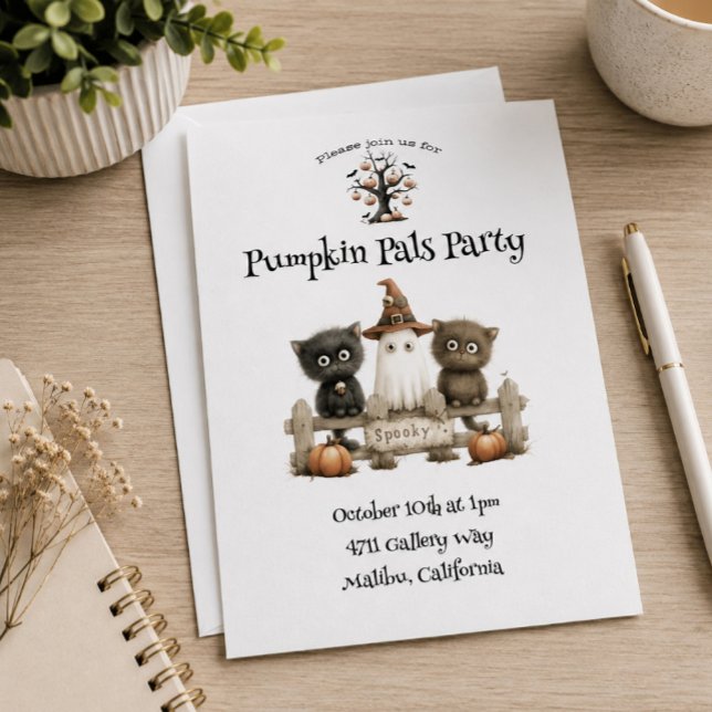 Invitación Fiesta de Halloween Adorable Gatos Negros Fantasma (Subido por el creador)