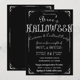 Invitación Fiesta de Halloween antigua vintage elegante en bl