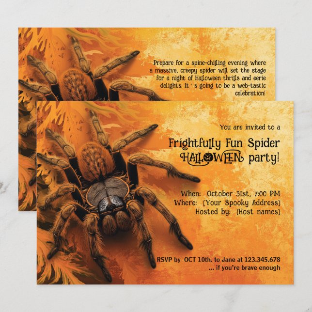 Invitación Fiesta de Halloween, araña de diversión (Anverso / Reverso)