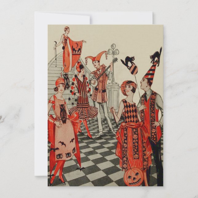 Invitación Fiesta de Halloween Art Deco Gato Negro Búho Murci (Anverso)