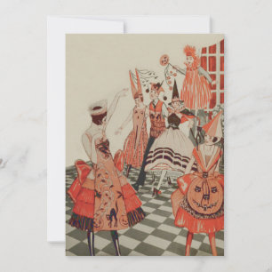 Invitación Fiesta de Halloween Art Deco Gato Negro Calabaza