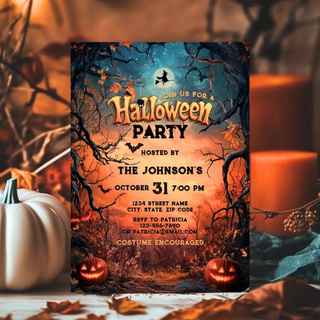 Invitación Fiesta de Halloween Aterrador Calabaza Disfraces N (Halloween Party Scary Pumpkin Costume Kids Adults Invitation)