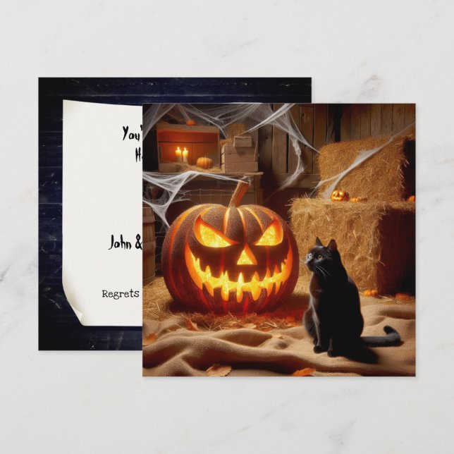 Invitación Fiesta de Halloween Barn (Anverso / Reverso)