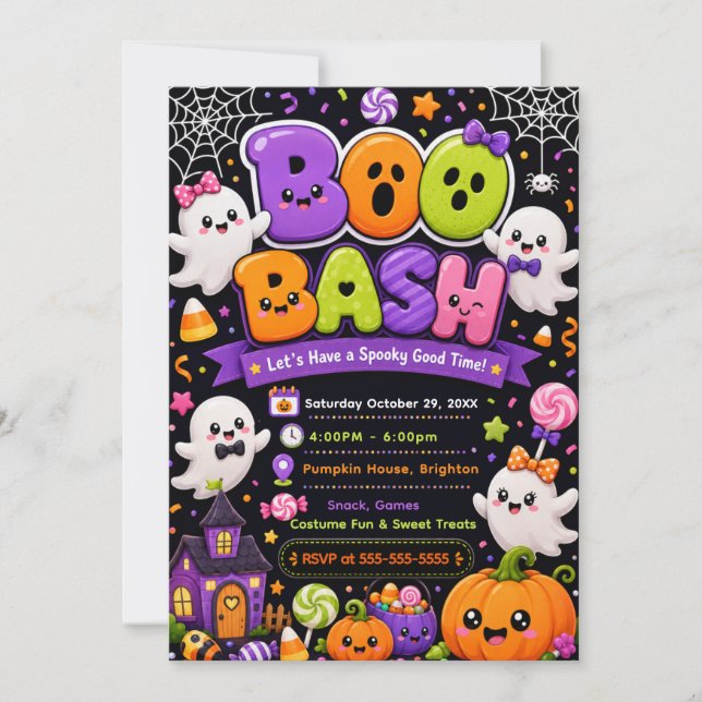 Invitación Fiesta de Halloween Bash adorable (Anverso)