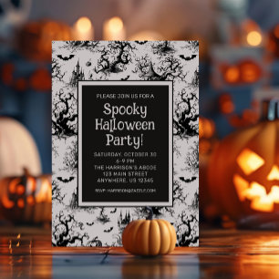 Invitación Fiesta de Halloween blanco y negro