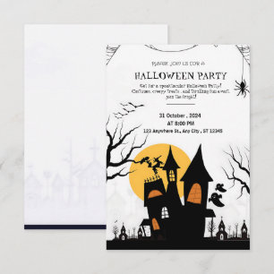 Invitación Fiesta de Halloween blanco y negro muy divertida
