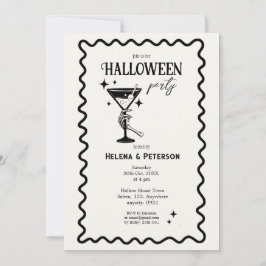 Invitación Fiesta de Halloween blanco y negro retro