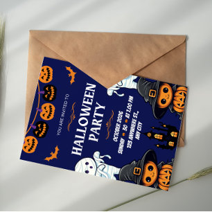 Invitación Fiesta de Halloween Boo de Calabaza Azul y Naranja