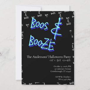 Invitación Fiesta de Halloween Boos y Bebidas Neón Azul