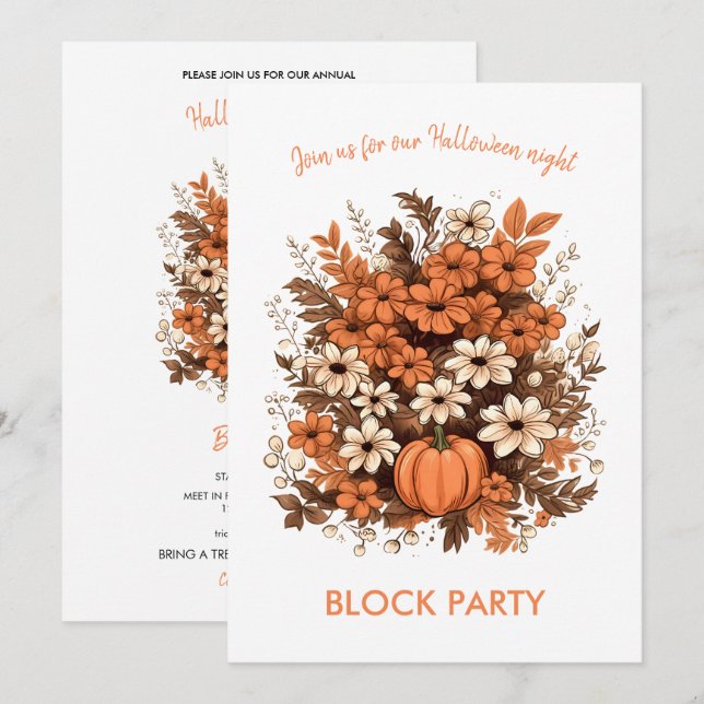 Invitación Fiesta de Halloween Bouquet Block (Anverso / Reverso)