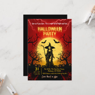 Invitación Fiesta de Halloween Bruja Gótica Luna Llena Murcié