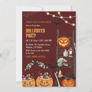 Invitación Fiesta de Halloween Calabaza Cráneo Poción Noche E