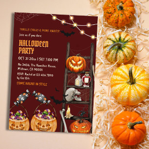 Invitación Fiesta de Halloween Calabaza Cráneo Poción Noche E