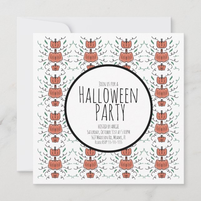 Invitación Fiesta de Halloween Calabaza Doodles (Anverso)