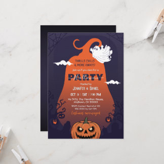 Invitación Fiesta de Halloween Calabaza Fantasma Cementerio P