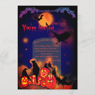Invitación Fiesta de Halloween Calabazas Brillantes Cuervos G