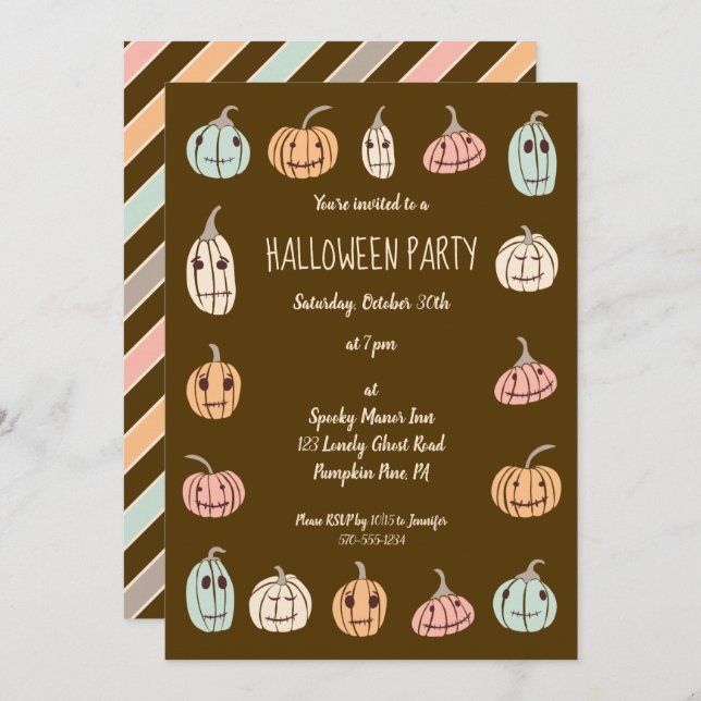 Invitación Fiesta de Halloween Calabazas de Pastel (Anverso / Reverso)