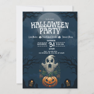 Invitación Fiesta de Halloween Calavera Calabaza Diseño Gótic