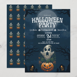 Invitación Fiesta de Halloween Calavera Calabaza Diseño Gótic