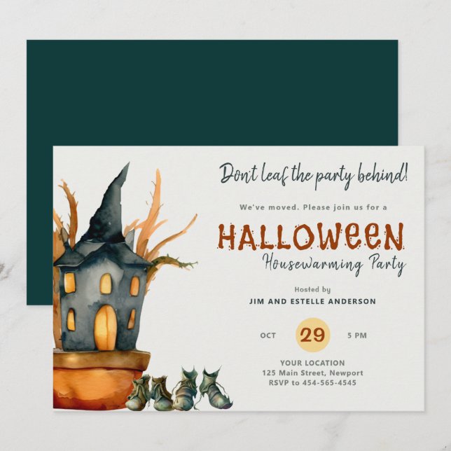 Invitación Fiesta de Halloween calentador de casas zapatos de (Anverso / Reverso)