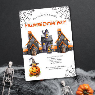 Invitación Fiesta de Halloween Casa Embrujada Calabazas