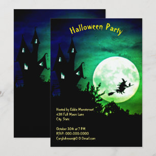 Invitación Fiesta de Halloween Casa Embrujada Luna Bruja