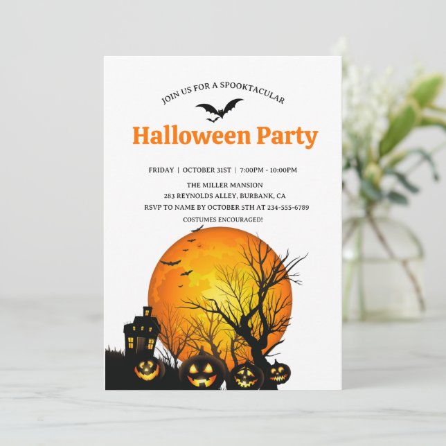 Invitación Fiesta de Halloween Casa Embrujada Oscura Espeluzn (Anverso de pie)