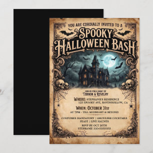 Invitación Fiesta de Halloween Casa Embrujada Vintage Murciél