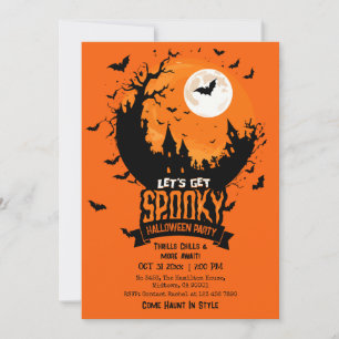 Invitación Fiesta de Halloween Castillo Embrujado Murciélago