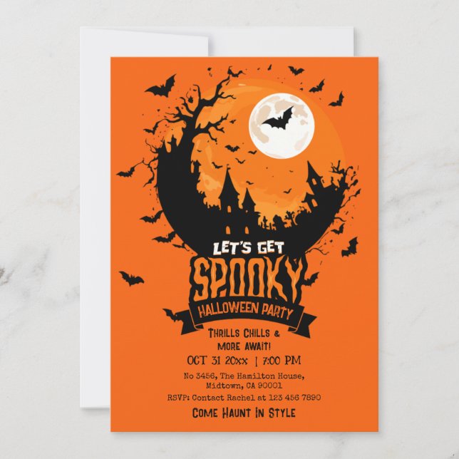 Invitación Fiesta de Halloween Castillo Embrujado Murciélago  (Anverso)