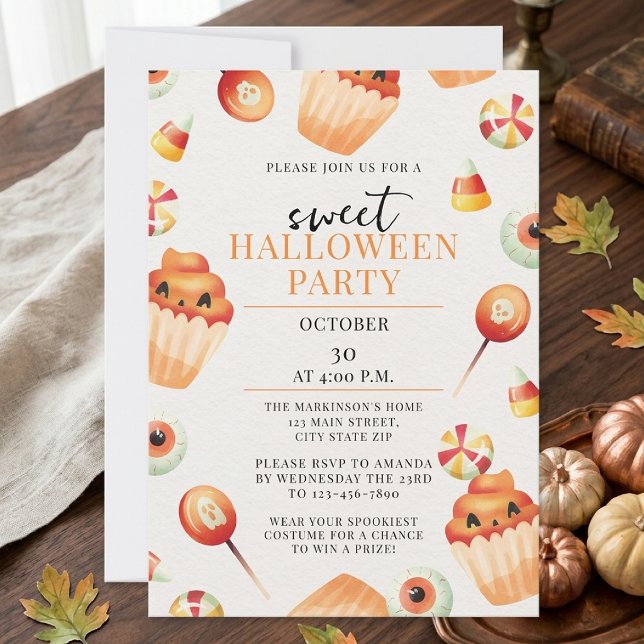 Invitación Fiesta de Halloween con Acuarela de Dulces (Subido por el creador)