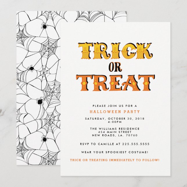 Invitación Fiesta de Halloween con araña de truco o truco (Anverso / Reverso)