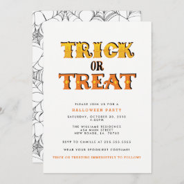 Invitación Fiesta de Halloween con araña de truco o truco
